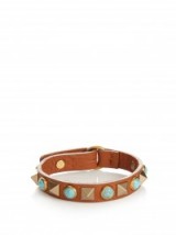 VALENTINO Rockstud Rolling leather bracelet tan-brown/turquoise stones. Designer bracelets | pyramid studs | casual luxe | fashion jewellery | stud | studded