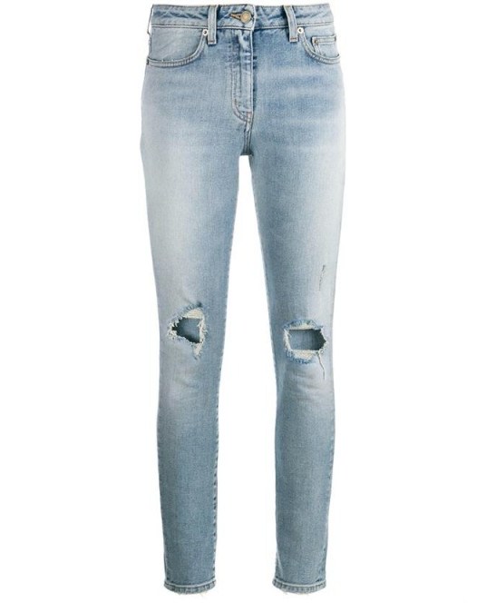 SAINT LAURENT Skinny Distressed Jeans. Faded blue denim | casual designer fashion | ripped style - flipped