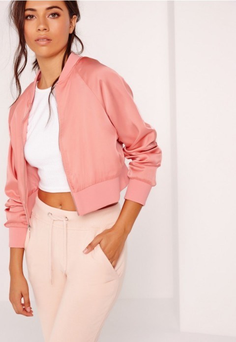 Missguided satin cropped bomber jacket pink ~ affordable luxe ~ casual jackets ~ trending fashion - flipped