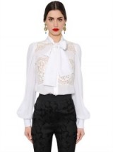 DOLCE & GABBANA SILK CREPE DE CHINE & LACE SHIRT ~ luxury white shirts ~ pussy bow blouses ~ beautiful Italian fashion ~ gorgeous clothing from Italy