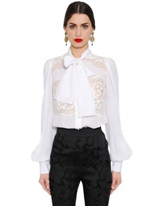 DOLCE & GABBANA SILK CREPE DE CHINE & LACE SHIRT ~ luxury white shirts ~ pussy bow blouses ~ beautiful Italian fashion ~ gorgeous clothing from Italy - flipped