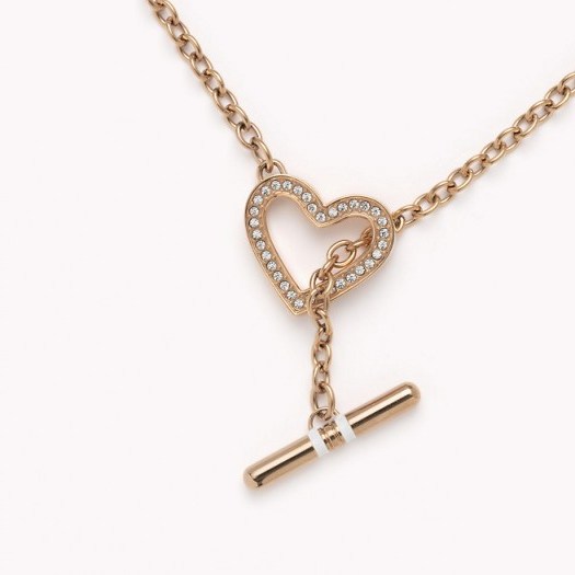 Tommy Hilfiger signature necklace. Designer fashion jewelry | rose gold tone necklaces | embellished heart jewellery | hearts - flipped