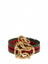 GABRIELE FRANTZEN Snake candy bracelet. Luxe fashion jewellery | designer bracelets | serpents | serpent jewelry | gold tone snakes | fabric strap | Swarovski crystals