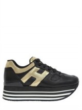 HOGAN 70MM METALLIC LEATHER PLATFORM black/gold. Designer trainers | casual platforms | flatforms | casual sports shoes