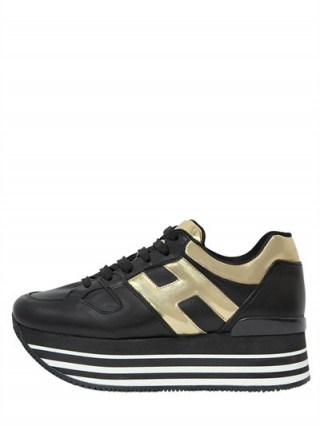 HOGAN 70MM METALLIC LEATHER PLATFORM black/gold. Designer trainers | casual platforms | flatforms | casual sports shoes - flipped
