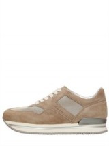 HOGAN BEIGE SUEDE & NYLON SNEAKERS. Casual shoes | sports luxe | metallic detail | flat shoes | light brown designer trainers