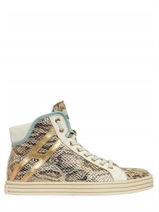 HOGAN REBEL PRINTED SNAKESKIN LEATHER SNEAKERS. Sports luxe trainers | casual designer flats | flat shoes | snake print | animal prints | luxury style - flipped
