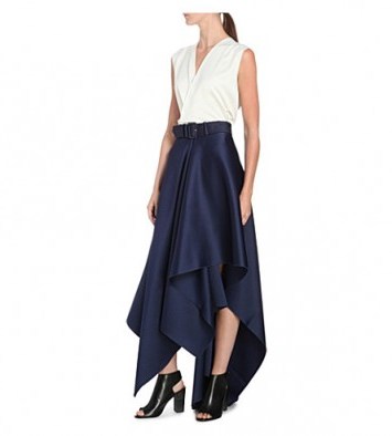 SOLACE Eliose satin skirt navy – asymmetric skirts – statement fashion – modern style designer clothing – occasion wear – evening – contemporary style - flipped