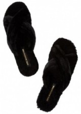 Avec Moderation St. Moritz black faux fur sliders ~ flurry flats ~ comfort & style ~ casual luxe ~ flat designer shoes