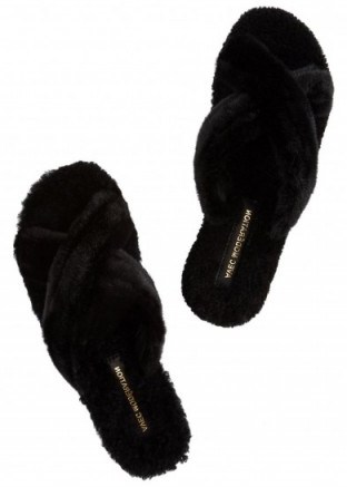 Avec Moderation St. Moritz black faux fur sliders ~ flurry flats ~ comfort & style ~ casual luxe ~ flat designer shoes - flipped