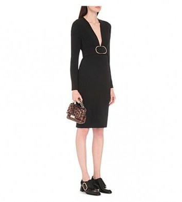 STELLA MCCARTNEY Plunge-neck stretch-crepe dress in black. LBD | plunge front dresses | designer fashion | deep V neckline | plunging necklines | chic style - flipped