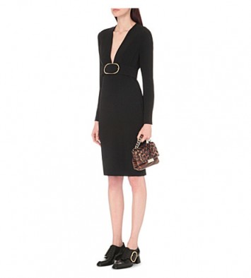 STELLA MCCARTNEY Plunge-neck stretch-crepe dress in black. LBD | plunge front dresses | designer fashion | deep V neckline | plunging necklines | chic style