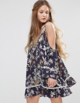 Stevie May Wanderer Cold Shoulder Dress navy – floral prints – pretty summer dresses – open shoulder – boho style fashion
