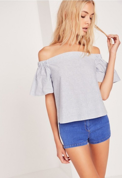 Missguided stripe bardot blouse blue. Summer blouses | off the shoulder tops | holiday fashion - flipped