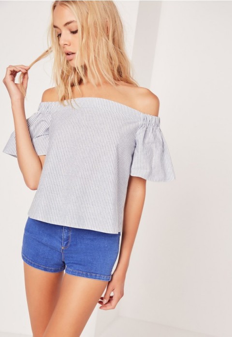 Missguided stripe bardot blouse blue. Summer blouses | off the shoulder tops | holiday fashion