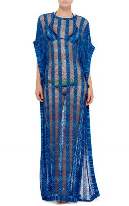 MISSONI Striped Maxi Length Caftan blue ~ long poolside kaftans ~ chic cover ups ~ designer cover up ~ holiday fashion ~ beachwear ~ sheer - flipped