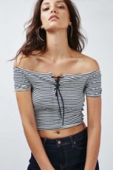 TOPSHOP TALL Tie-Up Strappy Bardot Top ~ off the shoulder tops ~ french style ~ cute casual fashion