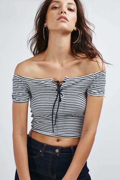 TOPSHOP TALL Tie-Up Strappy Bardot Top ~ off the shoulder tops ~ french style ~ cute casual fashion - flipped