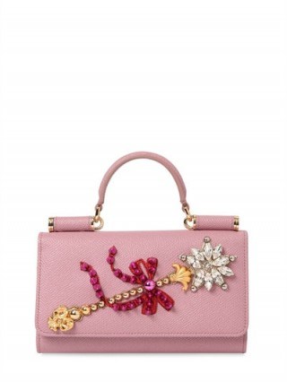 DOLCE & GABBANA MAGIC WAND DAUPHINE LEATHER PHONE CLUTCH ~ small luxe bags ~ mini luxury handbags ~ jewel embellished accessories ~ gorgeous Italian fashion ~ pink top handle bag - flipped