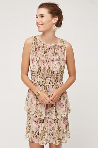 ANTHROPOLOGIE Terraced Garden Dress ~ Pink floral dresses ~ tiered ~ flower prints ~ summer parties ~ occasion fashion - flipped