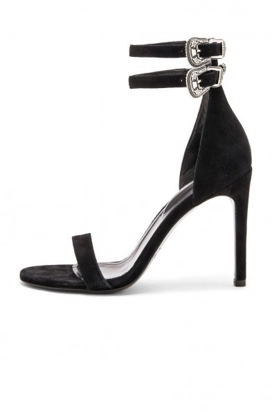 THE KOOPLES DOUBLE STRAP HEEL black ~ chic evening shoes ~ suede ankle straps ~ barely there high heels ~ party feet - flipped