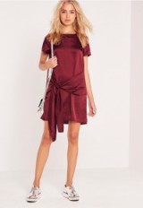 missguided tie front bottom shift dress burgundy – chic day dresses – casual fashion – summer style – silky fabric – affordable luxe – dress up or down – party wear – going out
