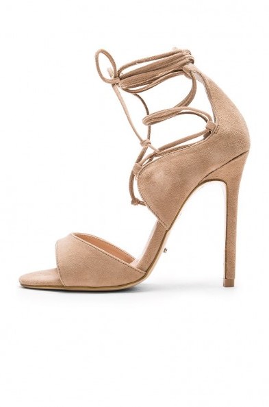 TONY BIANCO – KARIM HEEL ~ shoes envy ~ dressy shoes ~ evening chic ~ lace up front stiletto heels ~ nude suede ~ party feet - flipped