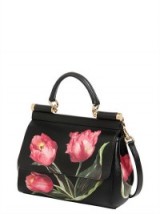 DOLCE & GABBANA SMALL SICILY TULIP PRINTED DAUPHINE BAG ~ black & pink floral bags ~ luxury top handle bags ~ luxe Italian accessories ~ chic handbags