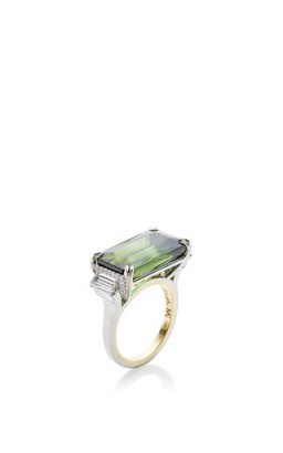 ALEXANDRA MOR Tourmaline And Green Emerald Scissor Cut Ring ~ large gemstone rings ~ fine platinum jewelley ~ luxe jewelry - flipped