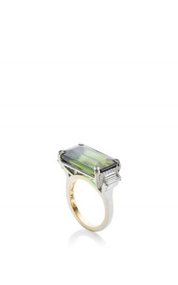 ALEXANDRA MOR Tourmaline And Green Emerald Scissor Cut Ring ~ large gemstone rings ~ fine platinum jewelley ~ luxe jewelry