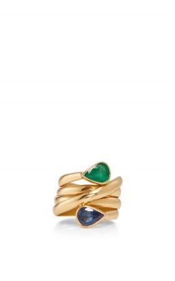 SANJAY KASLIWAL Universal Emerald And Sapphire Ring ~ fine jewellery ~ 18k gold rings ~ green and blue stone jewelry ~ sapphires ~ emeralds - flipped
