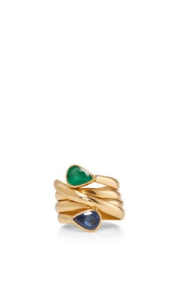 SANJAY KASLIWAL Universal Emerald And Sapphire Ring ~ fine jewellery ~ 18k gold rings ~ green and blue stone jewelry ~ sapphires ~ emeralds