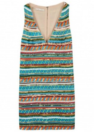 Alice + Olivia Venetia striped beaded dress ~ luxe shift dresses ~ coloured beads & sequins ~ summer holiday clothing ~ chic fashion ~ turquoise - flipped