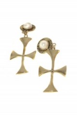 Vintage 1980s Moschino crucifix Earrings – 80s statement jewellery – large crosses – faux pearls – gold plated – designer accessories – fashion jewlery