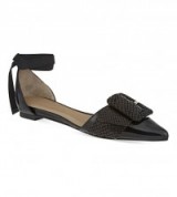 WHISTLES Avalon ankle tie flats in black. Chic flat shoes | ankle ties | pointed toe | pointy | patent leather