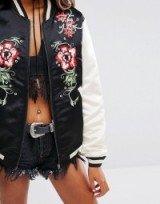 Young Bohemians Trophy Bomber Jacket With Floral Embroidery And Contrast Sleeves. Embroidered jackets | casual weekend fashion | on-trend outerwear