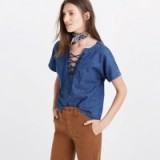 Madewell denim lace-up top in elaine wash. Casual fashion | blue tops