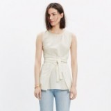 caron callahan™ sleeveless tie top in white. Front wrap tops | chic style fashion | belted
