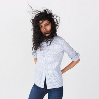 Madewell lakeside peplum shirt in stripe. Casual fashion | feminine style striped shirts | tops - flipped