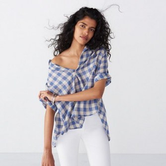 Madewell courier button-back shirt in buffalo check in rainy day. Button back shirts | blue and whited checks | weekend style fashion | oversized fit - flipped