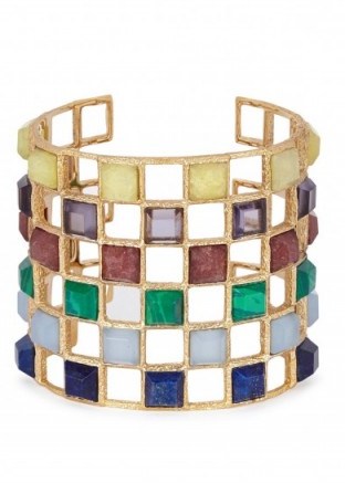 ISHARYA Abstract Mughal lattice gold-plated bracelet. Multi-coloured stone bracelets | statement cuffs | luxe style accessories | eye-catching jewelry - flipped