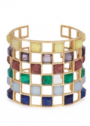 ISHARYA Abstract Mughal lattice gold-plated bracelet. Multi-coloured stone bracelets | statement cuffs | luxe style accessories | eye-catching jewelry