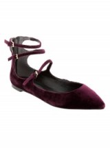 Banana Republic Aga Shoe burgundy. Flat velvet shoes | three strap flats | chic style footwear | ankle straps | pointed toe