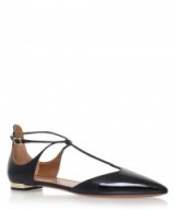 AQUAZZURA BLACK PATENT LEATHER SCARLET FLATS. Flat designer shoes | elegant footwear | pointed toe