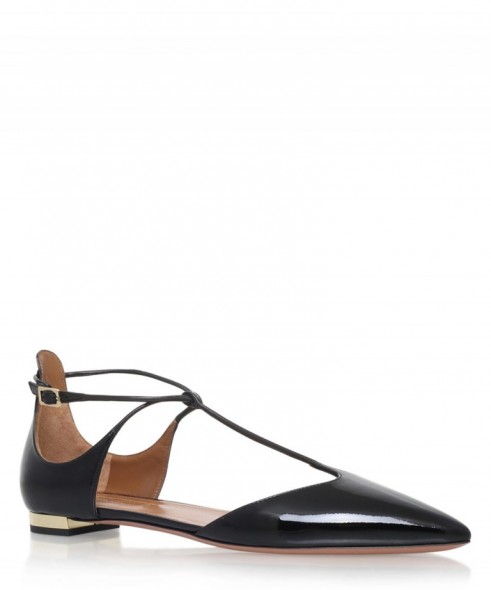 AQUAZZURA BLACK PATENT LEATHER SCARLET FLATS. Flat designer shoes | elegant footwear | pointed toe