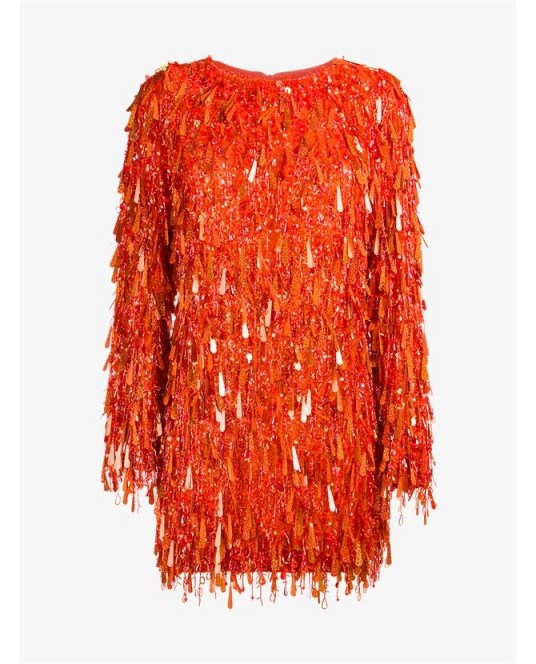 ASHISH Casino Sequin Embellished Mini Dress ~ tangerine sequins ~ orange dresses - flipped