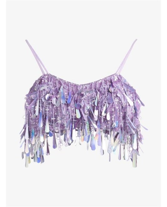ASHISH Sequin Embellished Crop Top ~ lilac sequins ~ luxe bralets ~ glamour ~ cropped tops ~ spaghetti straps ~ strappy - flipped