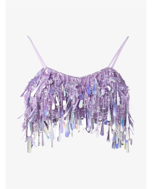 ASHISH Sequin Embellished Crop Top ~ lilac sequins ~ luxe bralets ~ glamour ~ cropped tops ~ spaghetti straps ~ strappy