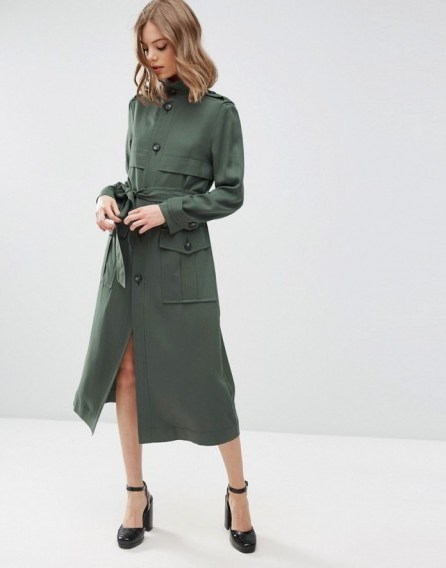 ASOS Duster Coat in Utility Styling khaki – long lightweight coats – military style outerwear – autumn fashion – women’s fashionable clothing - flipped