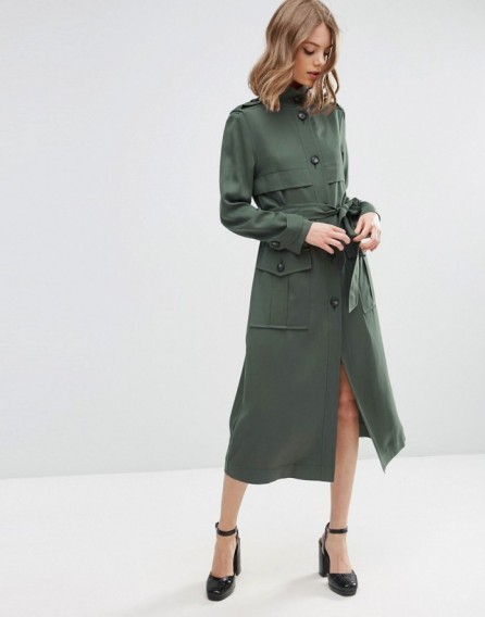 ASOS Duster Coat in Utility Styling khaki – long lightweight coats – military style outerwear – autumn fashion – women’s fashionable clothing